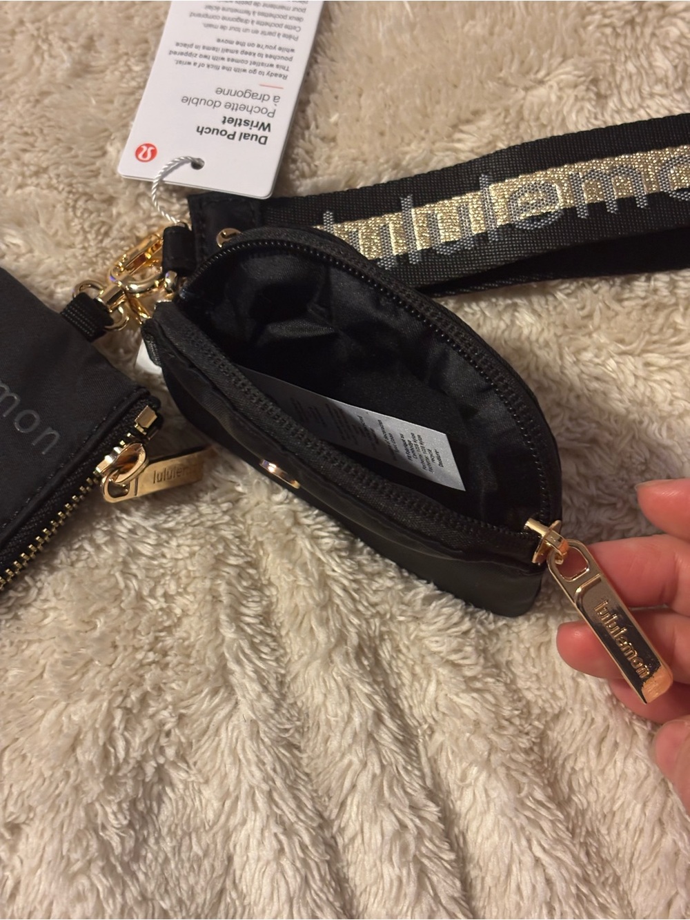lululemon athletica black double pouch wristlet with gold accents - Picture 4 of 5